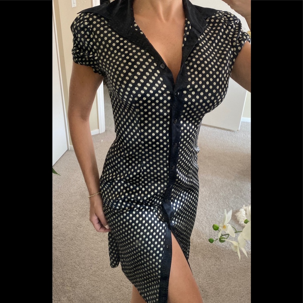 NAVY Silky Satin Button Up Dress